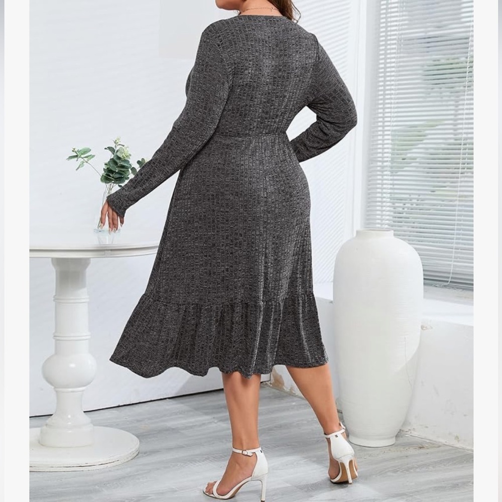 ShopWonder Ribbed Knit Sweater Stretchy Comfy Dress with Pocket Sz 3XL - Picture 6 of 6